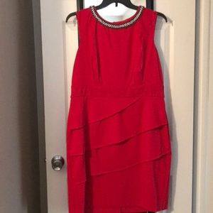Red dress with pretty beading at neckline